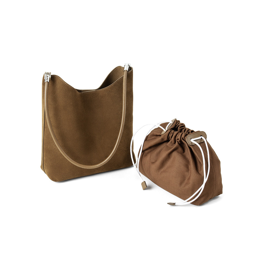 Cowhide Leather Bucket Handbag