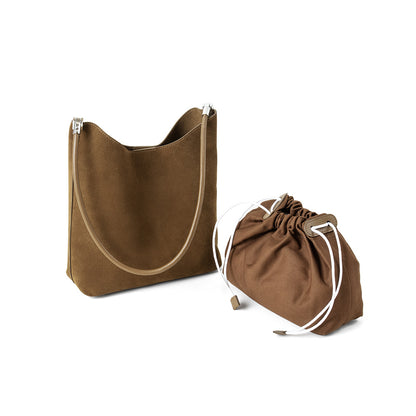 Cowhide Leather Bucket Handbag