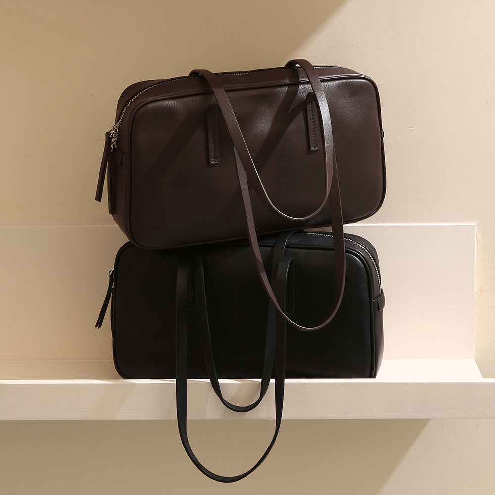 Leather Boston Underarm Tote