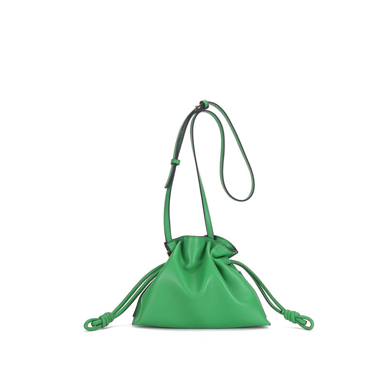 Small Drawstring Leather Bucket Bag