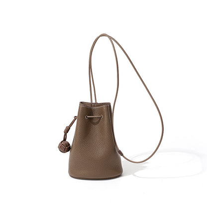 Drawstring Cowhide Bucket Bag