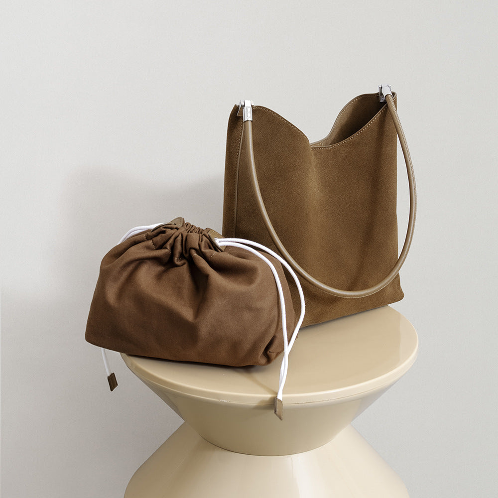 Cowhide Leather Bucket Handbag