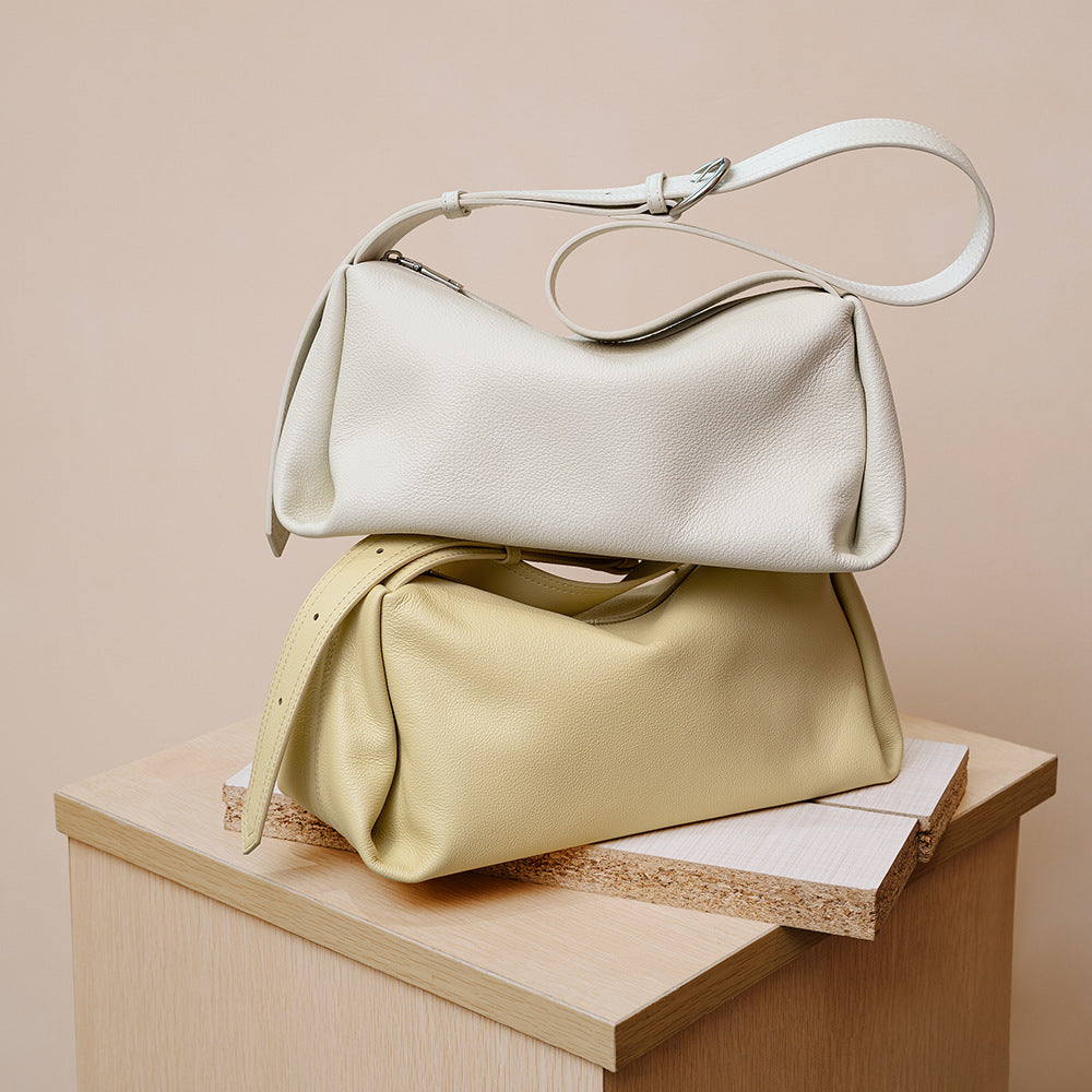 Wide-Strap Leather Pillow Bag