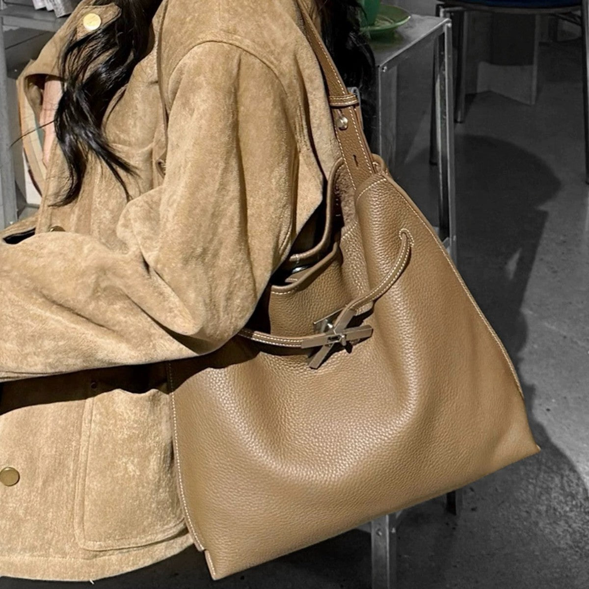 Leather Flap Top-Handle Bag