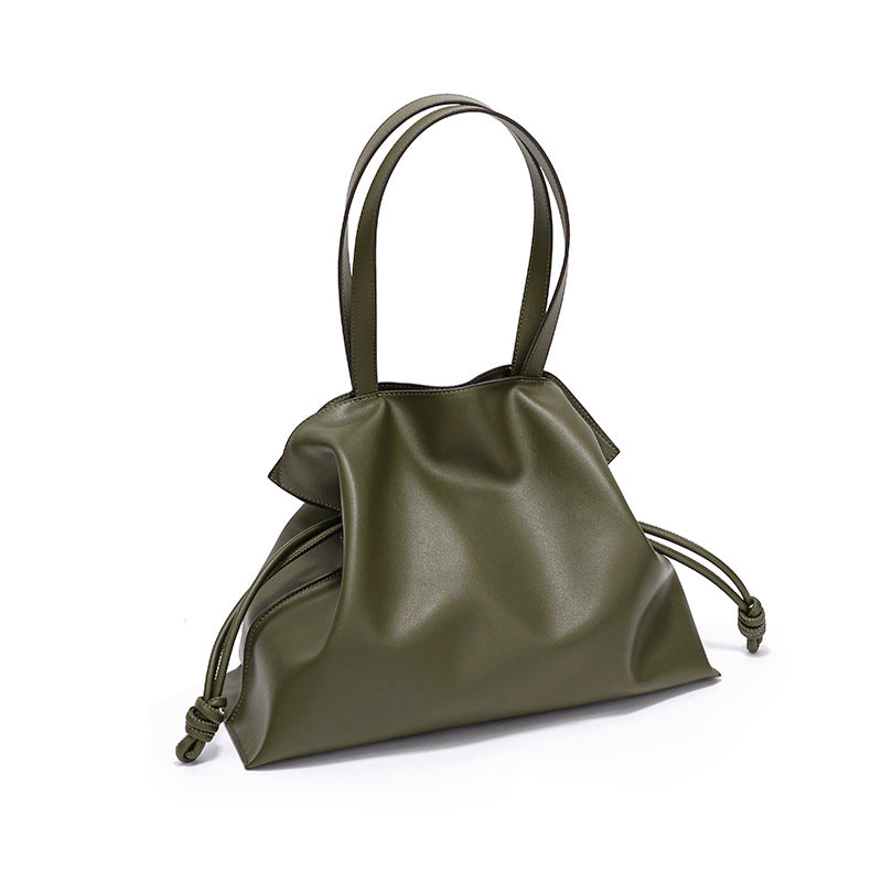 Pleated Leather Drawstring Tote