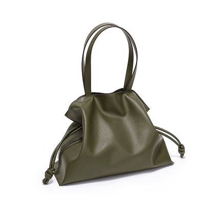 Pleated Leather Drawstring Tote
