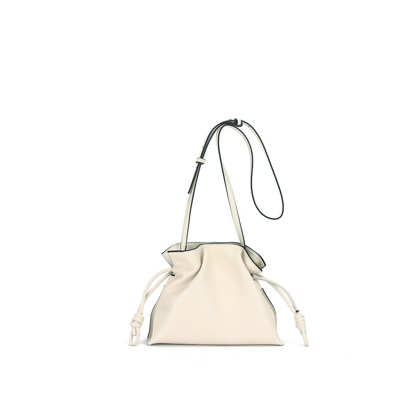 Small Drawstring Leather Bucket Bag