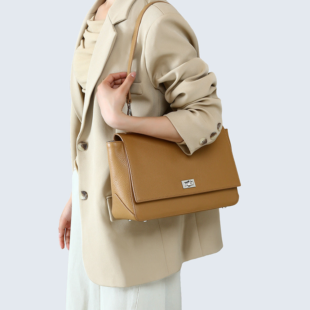 Lock-Flap Leather Tote