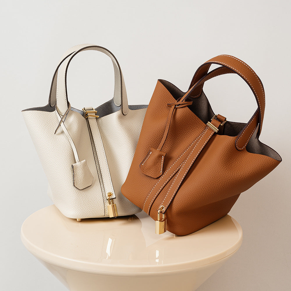 Leather Basket Bucket Bag