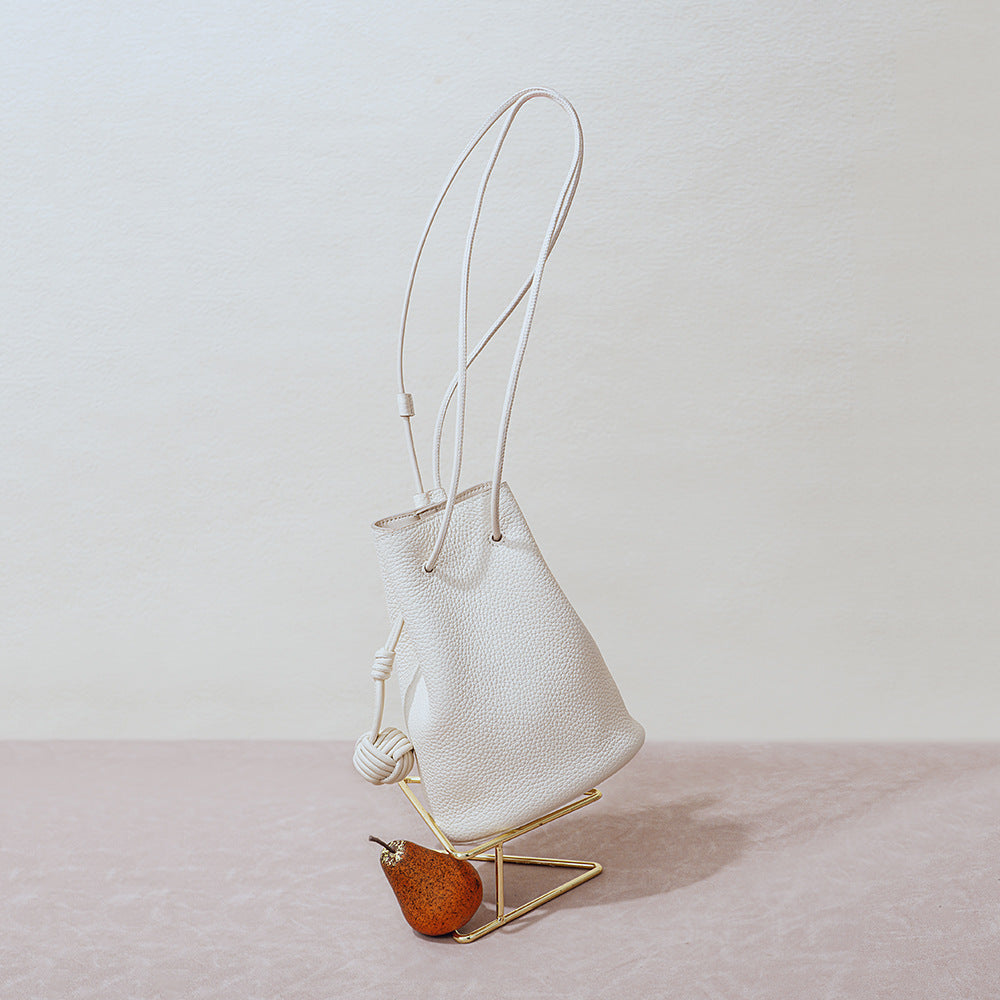 Drawstring Cowhide Bucket Bag