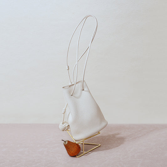 Drawstring Cowhide Bucket Bag