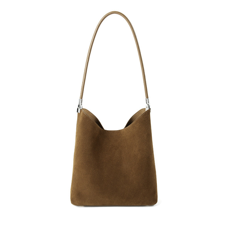Cowhide Leather Bucket Handbag